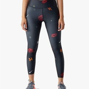 NWT Nike Power Pocket Lux Leggings | Black w/ Red & Silver | Size M | Mid-Rise